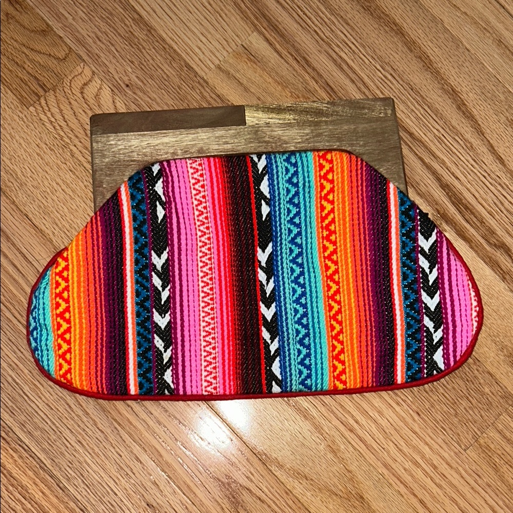 Like new! Southwestern Red and Pink Striped Clutch with Geometric Patterns